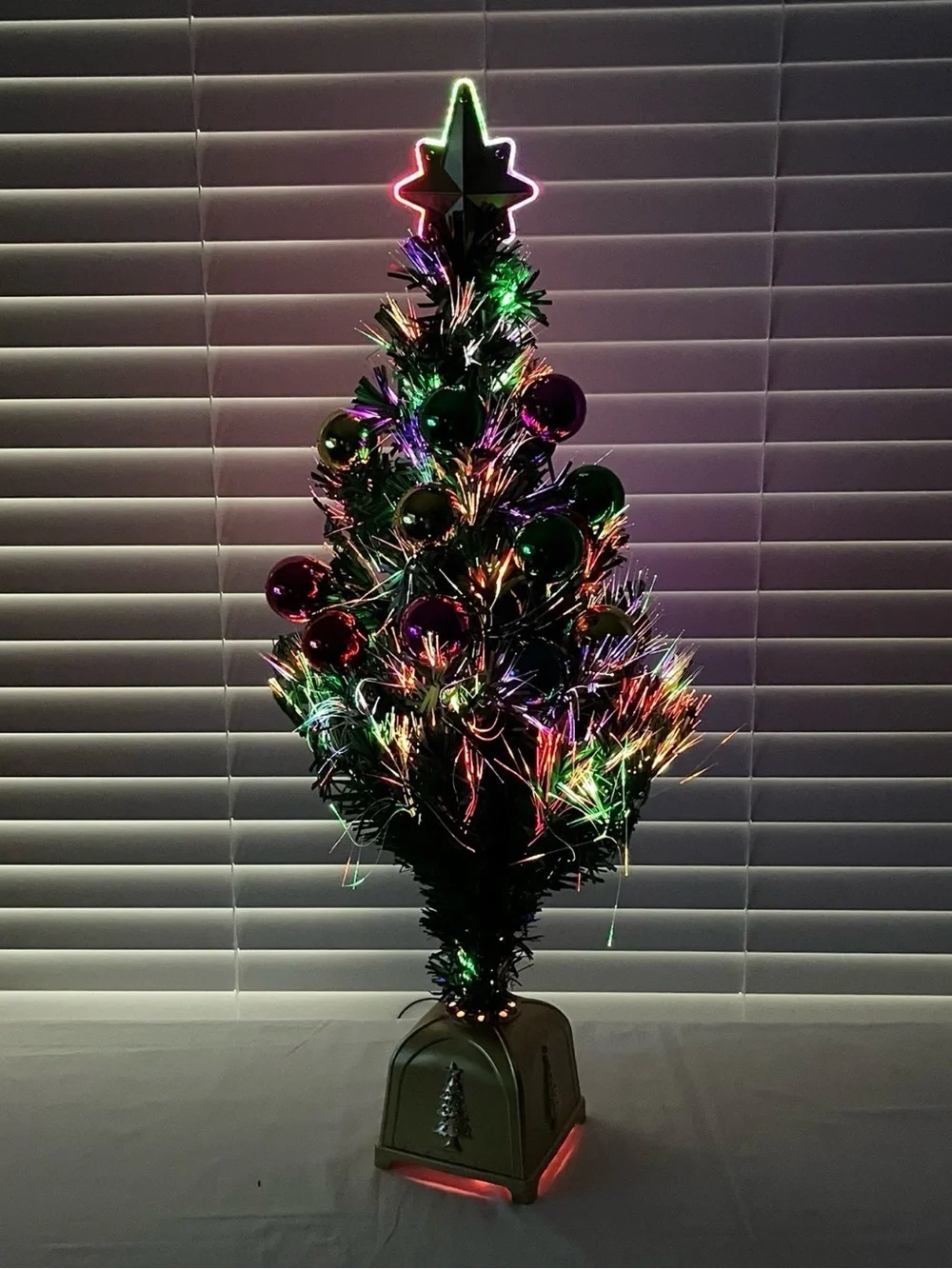 Festive Mini Fiber Optic Christmas Tree with Multicolor Ornaments